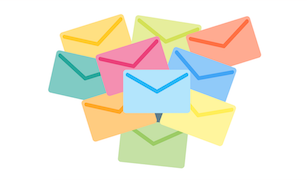 illustration of several colorful mail envelopes