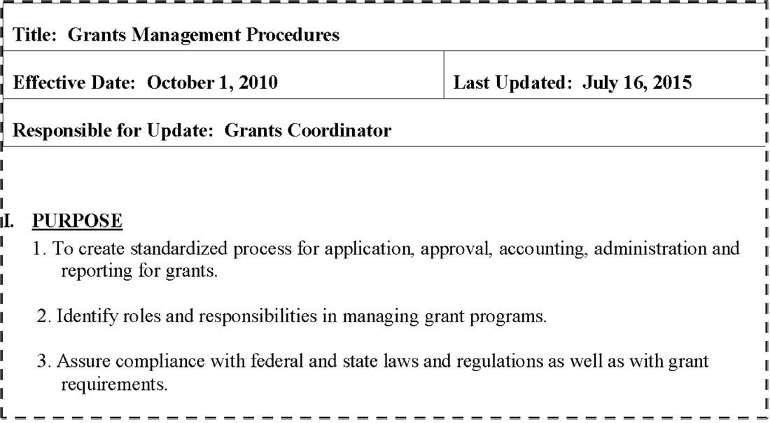 screenshot of top of our grants procedure template