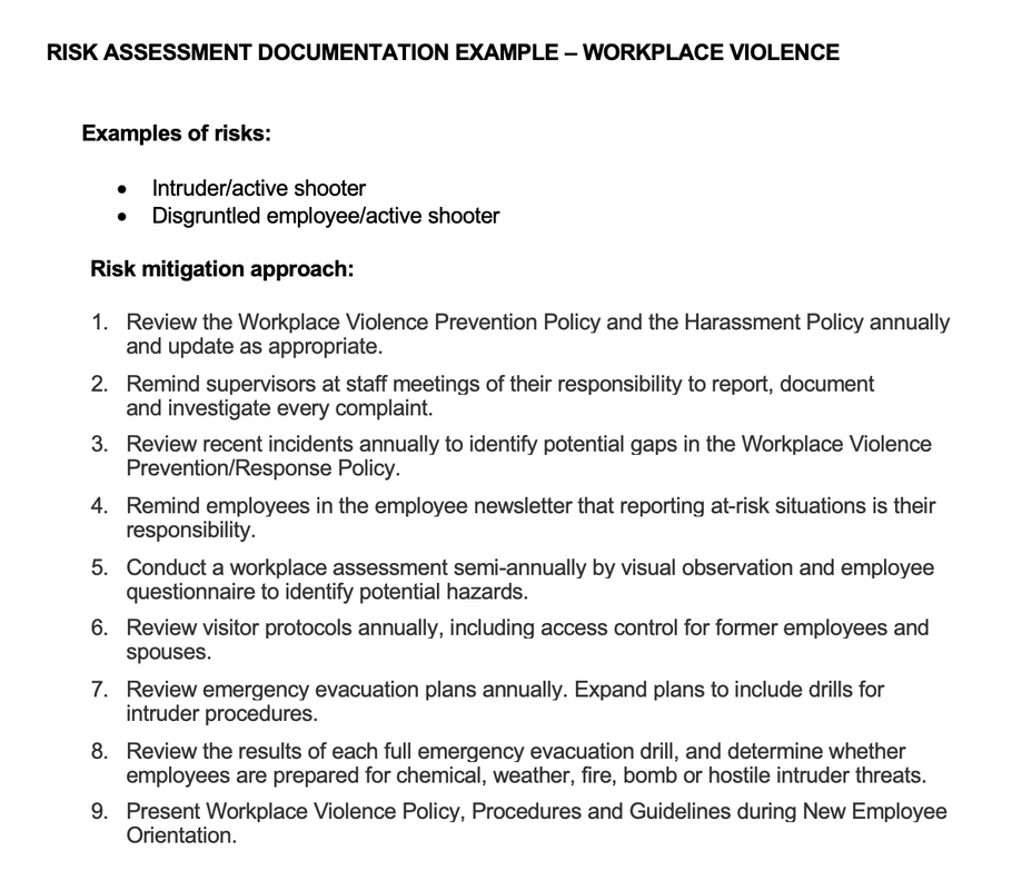 risk assessment documentation example – workplace violence
