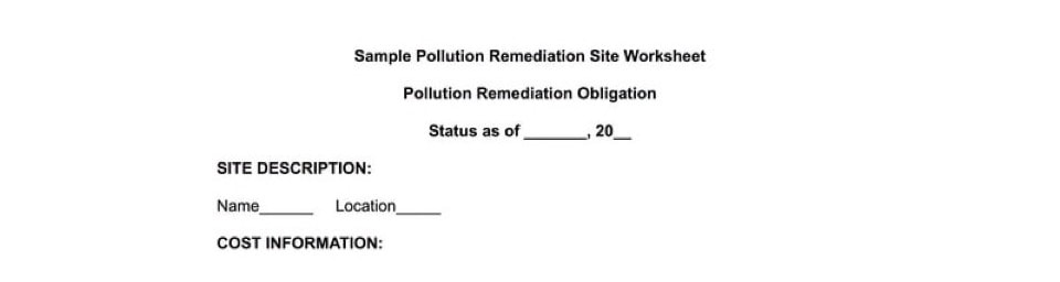 screenshot snippet of our sample pollution remediation site worksheet